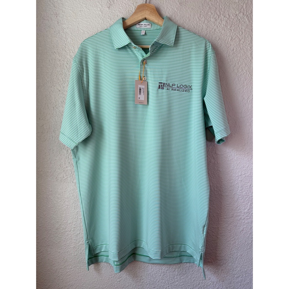 NWT Peter Millar Crown Sport Summer Comfort Polo L Green Stripe Golf UPF 50